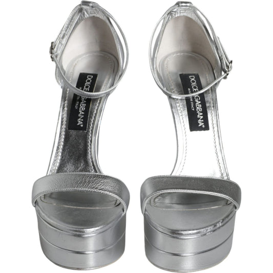 Dolce & Gabbana Silver KEIRA Heels Ankle Strap Sandals Shoes LA11667-40