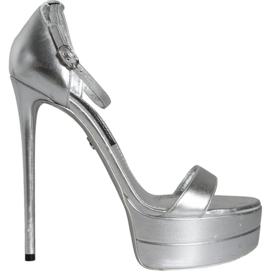 Dolce & Gabbana Silver KEIRA Heels Ankle Strap Sandals Shoes LA11667-40