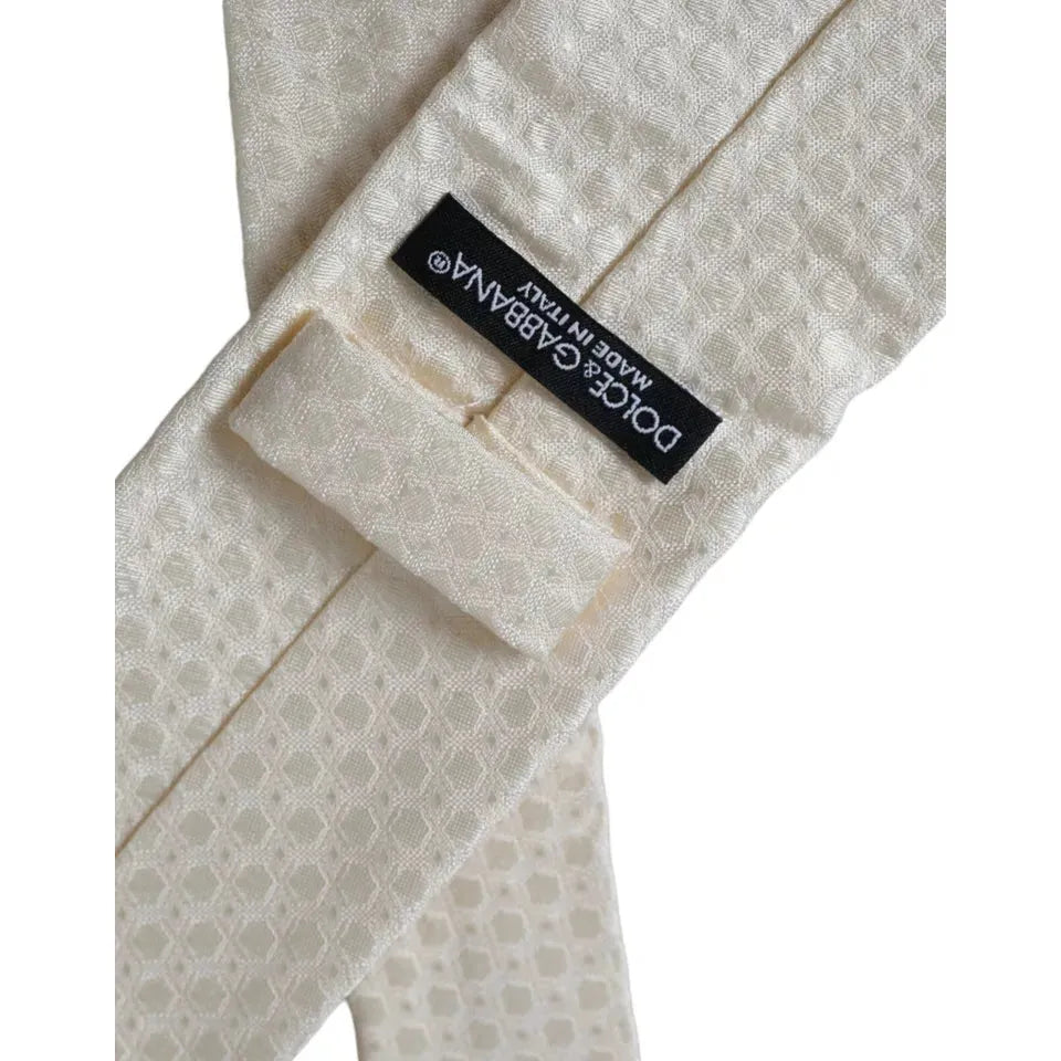 Dolce & Gabbana Off White Silk Adjustable Necktie Men Tie