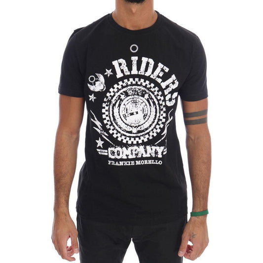 Frankie Morello Black Cotton RIDERS Crewneck T-Shirt1728,67345645728,Black/White,Clothing,Frankie Morello,Material: 100% Cotton,Men,Men - Clothing,New with tags,S,T-Shirts - Clothing,T-Shirts - Men - Clothing,T-Shirts - T-Shirts - Clothing