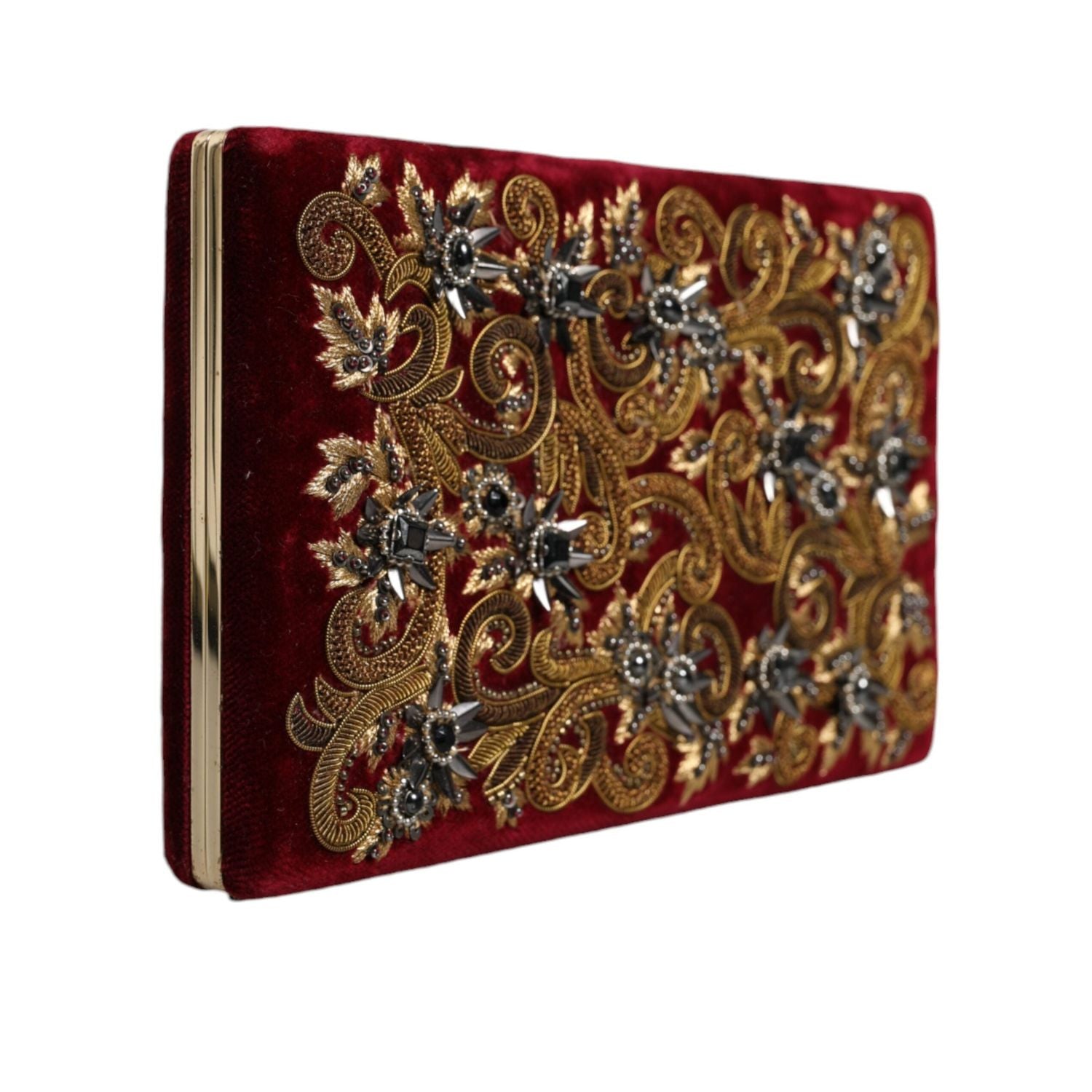 Dolce & Gabbana Red Velvet Gold Frame Clutch Evening Party Purse Bag