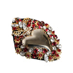 Dolce & Gabbana Gold Tone Brass Sacred Heart Crystal Embellished Brooch Brooch
