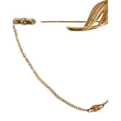 Dolce & Gabbana Gold Tone 925 Sterling Silver Leaf Crystal Chain Brooch