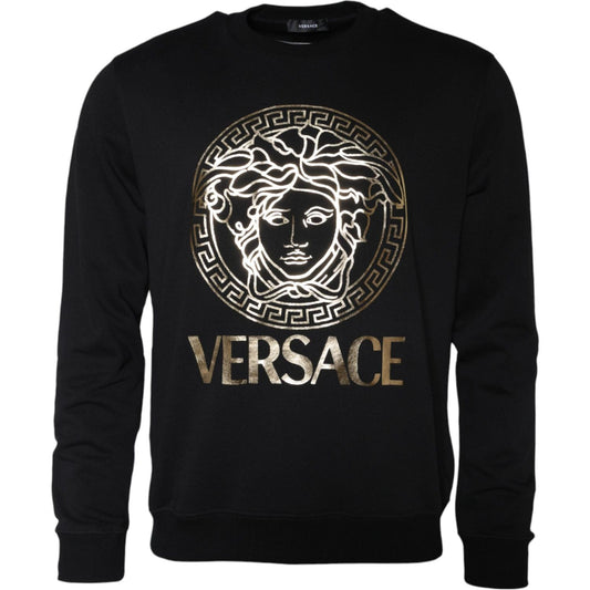 Versace Black Medusa Fleece Cotton Crew Neck Sweatshirt Sweater