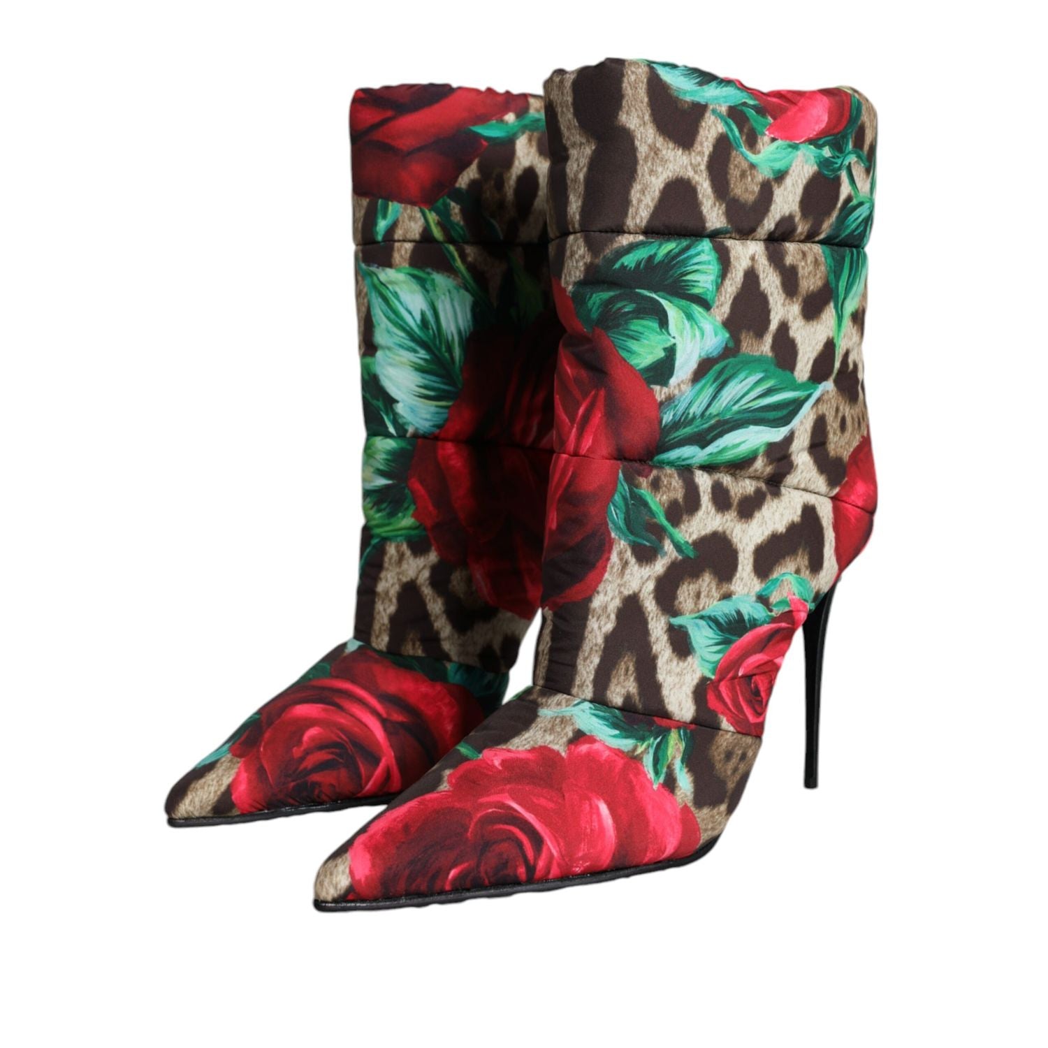 Dolce & Gabbana Multicolor Leopard Rose Mid Calf Boots Shoes