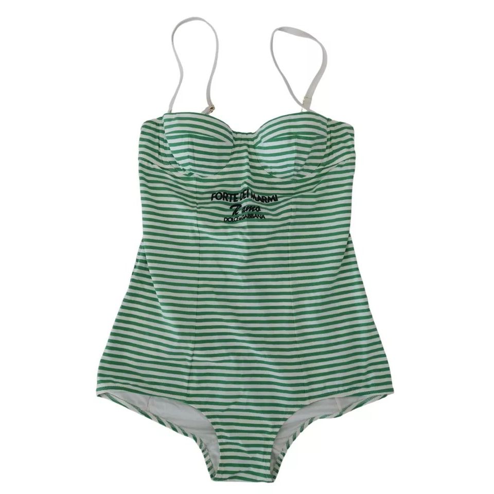 Dolce & Gabbana White Green Stripes One Piece Beachwear Swimwear
