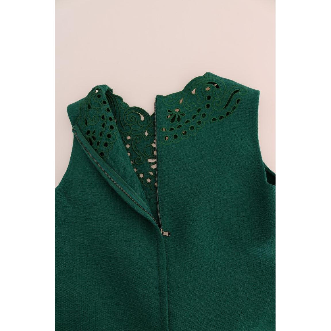 Dolce & Gabbana Green Floral Cutout Silk Wool Dress