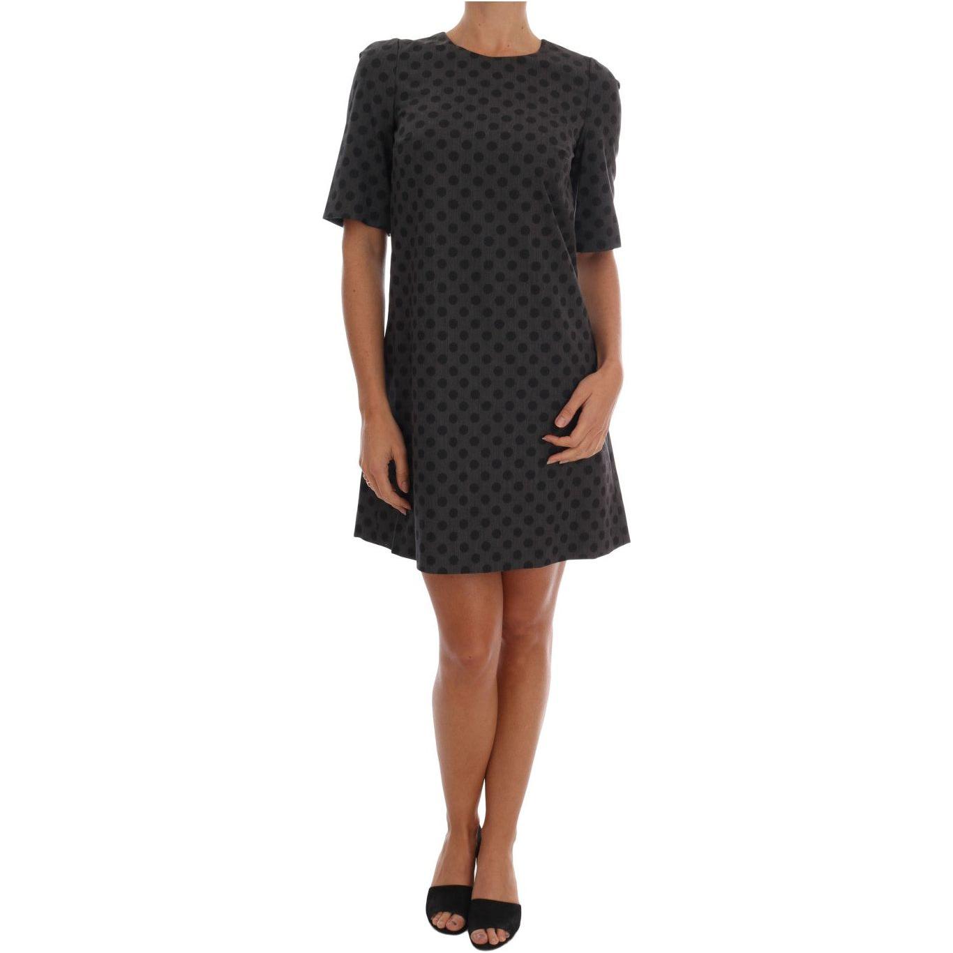Dolce & Gabbana Gray Polka Dotted Wool Stretch Dress