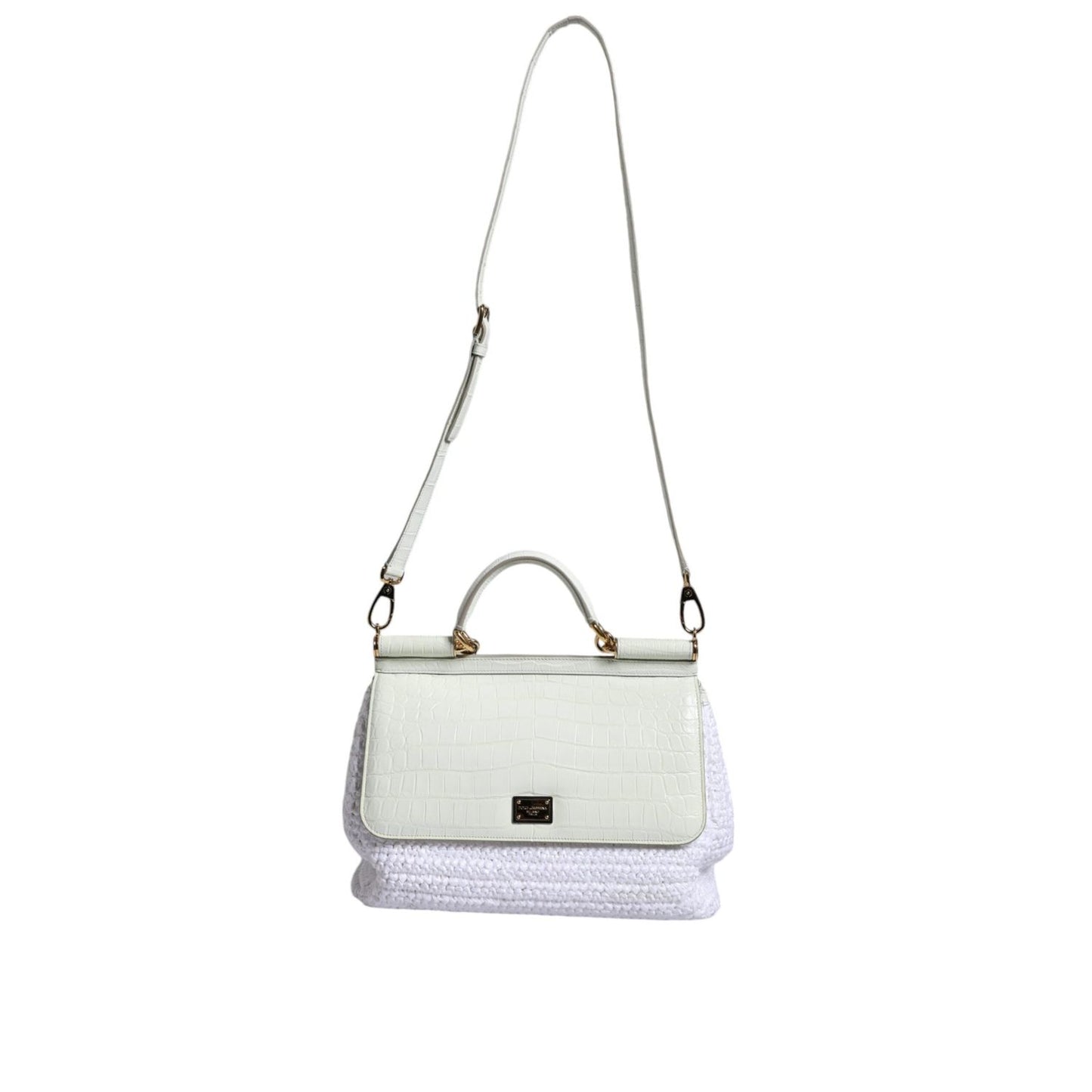 Dolce & Gabbana White Rafia Leather Top Handle Crossbody Bag Dolce & Gabbana