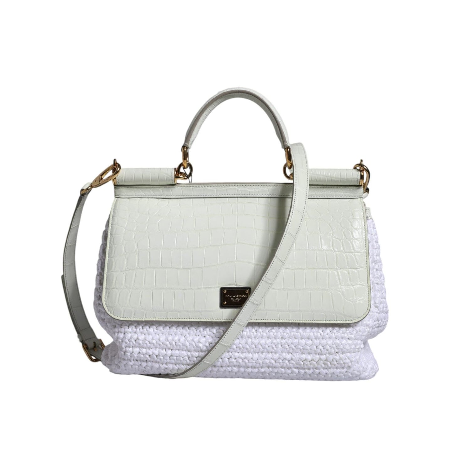 Dolce & Gabbana White Rafia Leather Top Handle Crossbody Bag Dolce & Gabbana