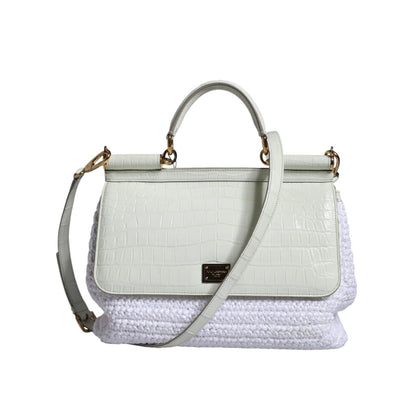 Dolce & Gabbana White Rafia Leather Top Handle Crossbody Bag Dolce & Gabbana