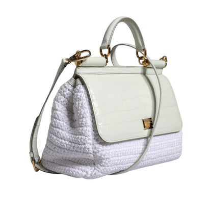 Dolce & Gabbana White Rafia Leather Top Handle Crossbody Bag Dolce & Gabbana