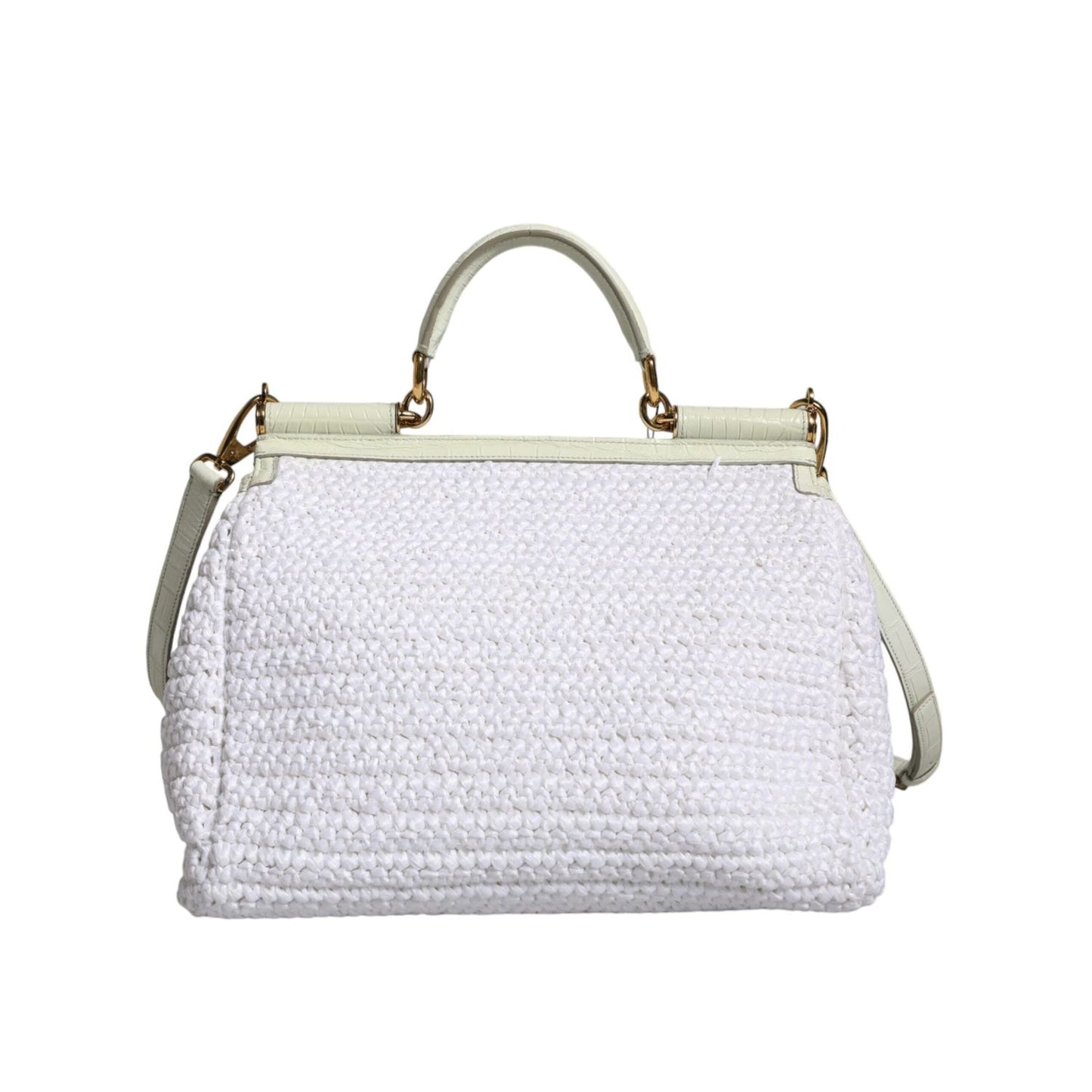Dolce & Gabbana White Rafia Leather Top Handle Crossbody Bag Dolce & Gabbana