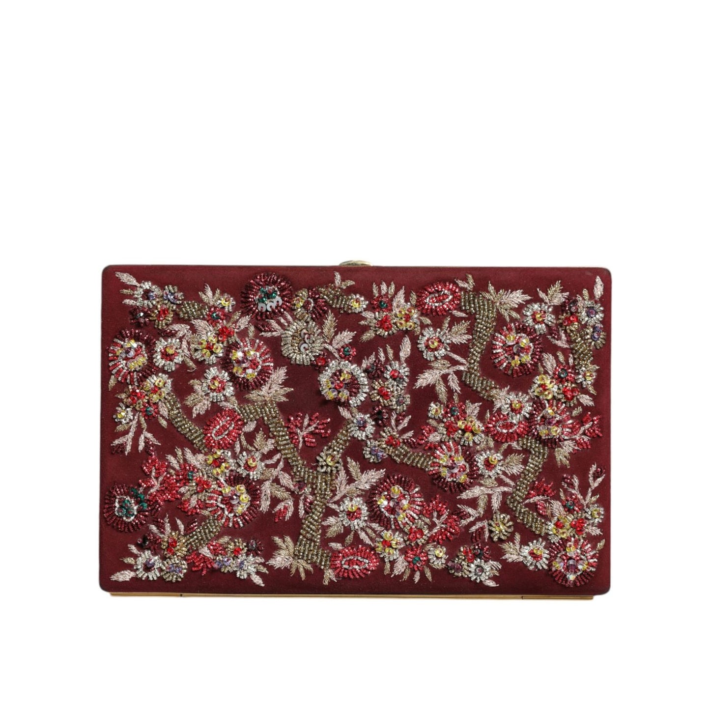 Dolce & Gabbana Bordeaux Velvet Gold Frame Clutch Evening Bag Dolce & Gabbana