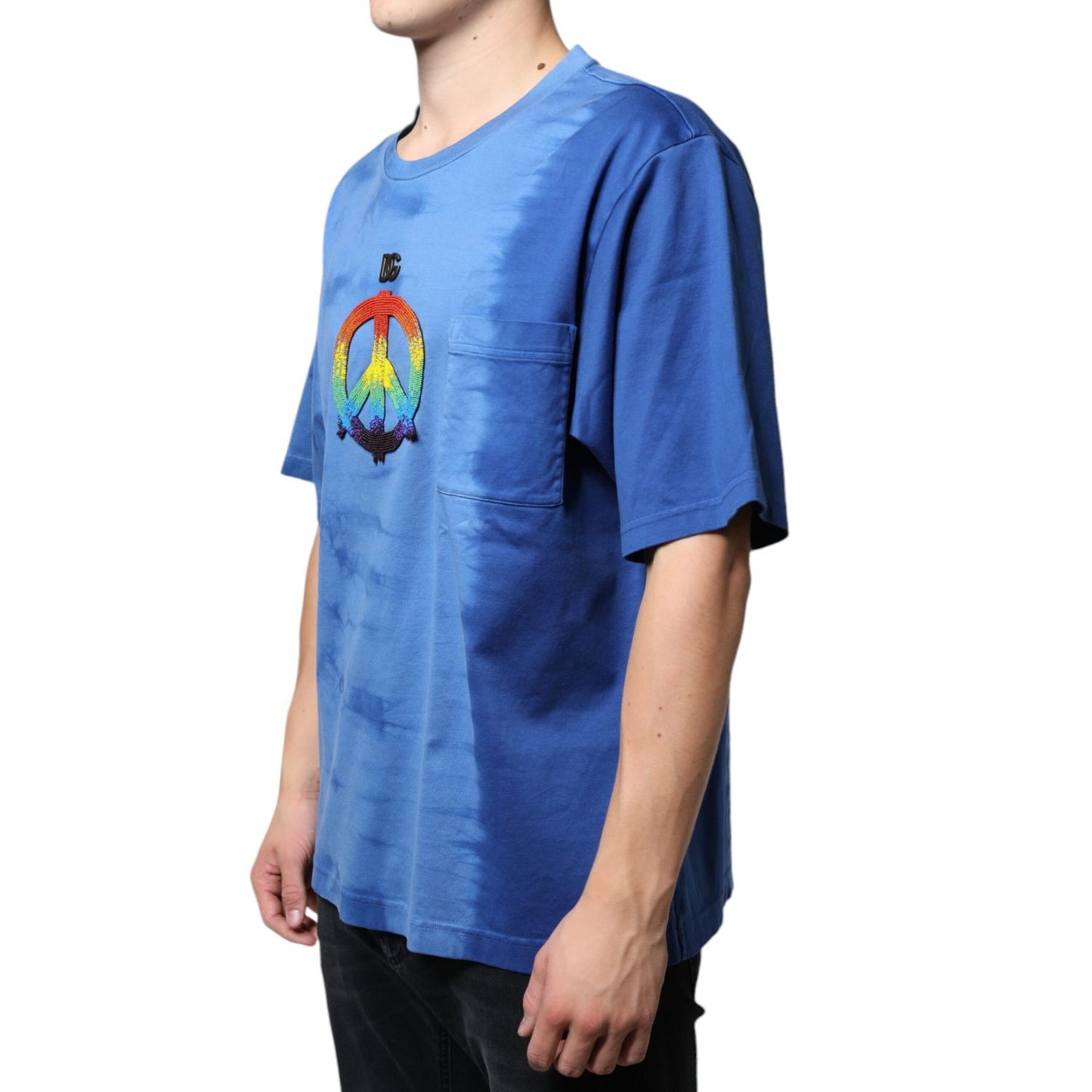 Dolce & Gabbana Blue Tie-Dye Peace Sign Cotton T-shirt