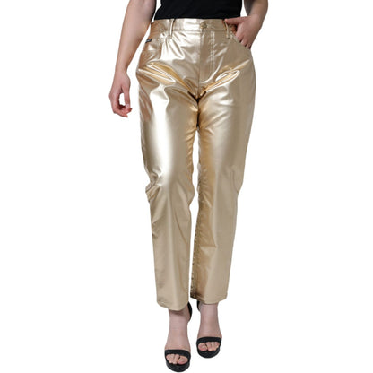 Dolce & Gabbana Metallic Gold Polyester Tapered Pants