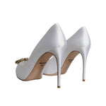 Dolce & Gabbana White Crystals Peep Toe Satin Pumps Shoes