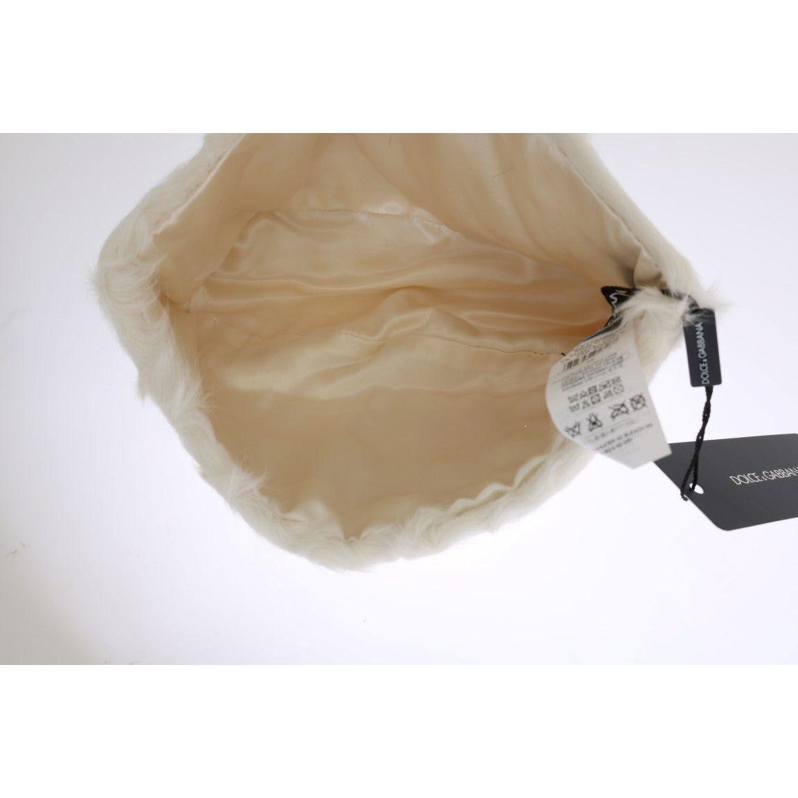 Dolce & Gabbana White Xiangao Lamb Fur Beanie Beanie Hat