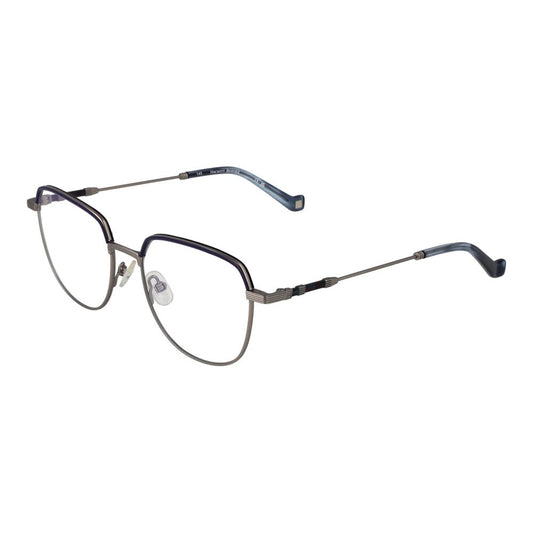 Hackett Gray Men Glasses Frame in gunmetal full-rim metal design with demo lenses and round style, including branded case.