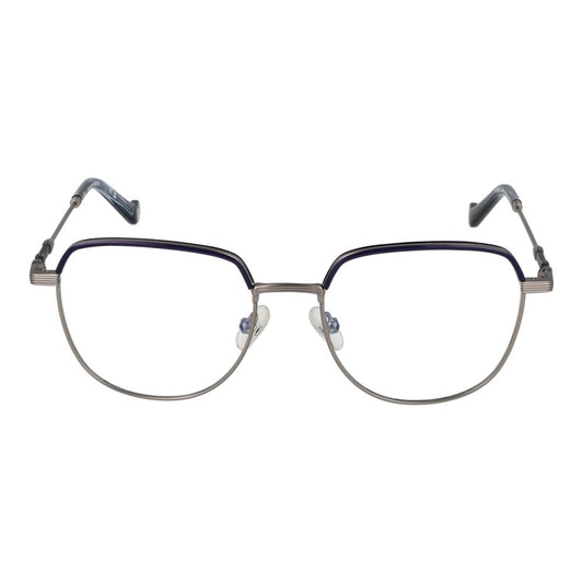 Hackett Gray Men Glasses Frame, full-rim metal round frame, gunmetal color, demo lenses, size 51-17-140, includes branded case.