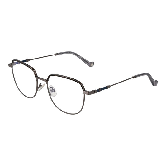 Hackett Gray Men Glasses Frame in gunmetal with full-rim metal design and demo lenses, style round, size 51-17-140.