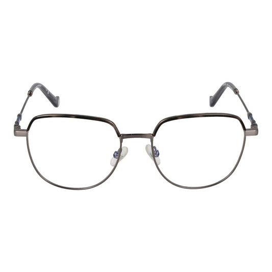 Hackett Gray Men Glasses Frame in gunmetal, full-rim style with metal frame and round design. Includes branded case. Size 51-17-140.