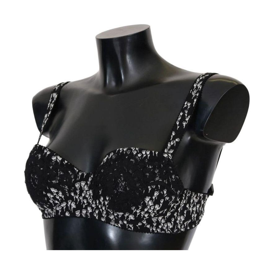 Dolce & Gabbana Black Silk White Lace Stretch Underwear Bra