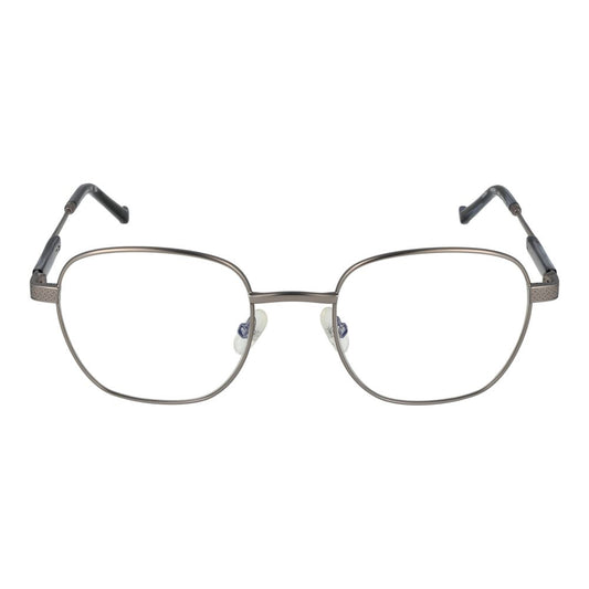 Hackett Gray Men Glasses Frame, gunmetal full-rim square style with metal frame and demo lenses, size 51-21-145.