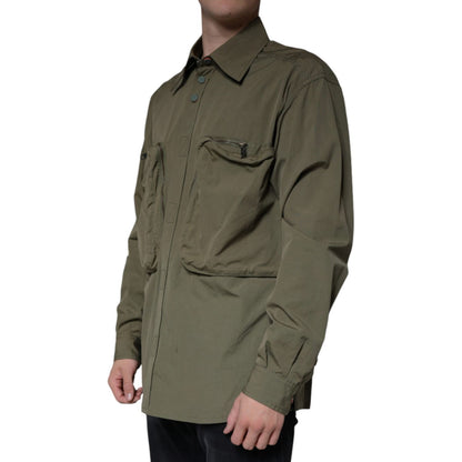 Dolce & Gabbana Military Green Cotton Bend Collared Coat Jacket