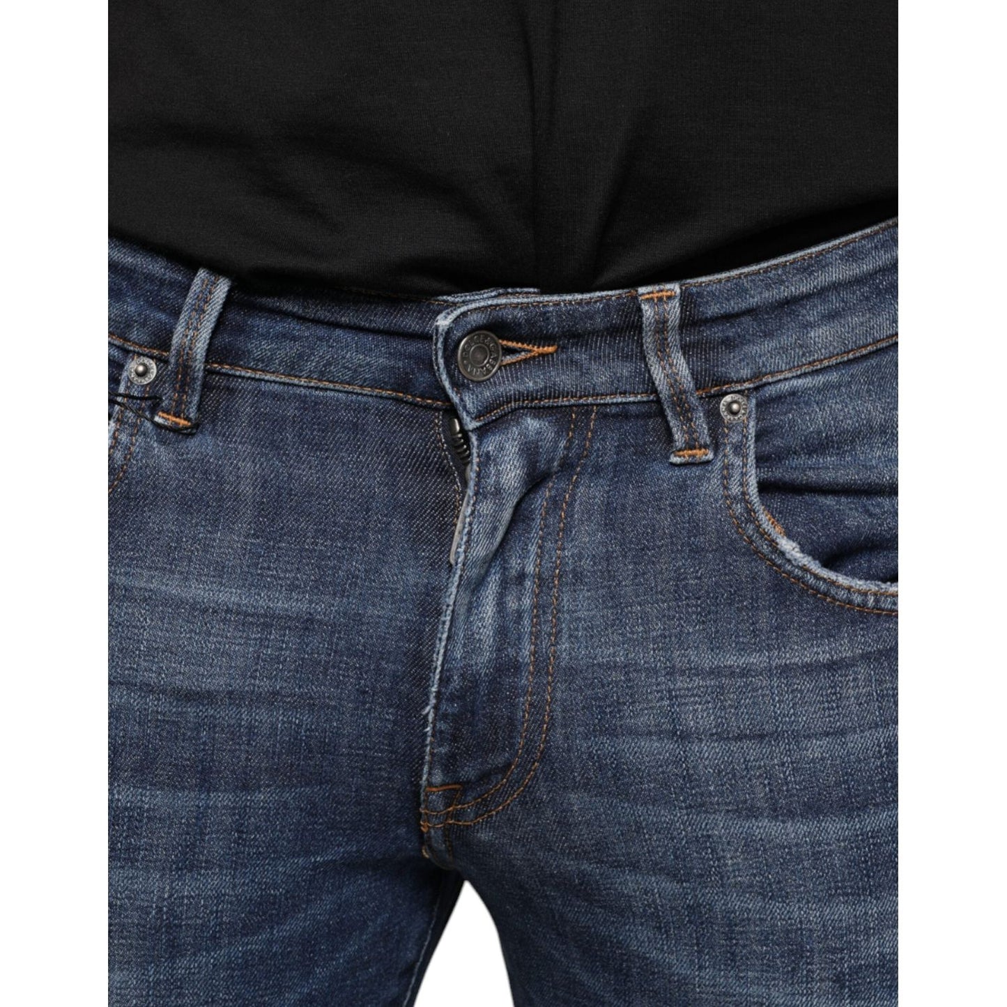Dolce & Gabbana Dark Blue Washed Cotton Skinny Denim Jeans