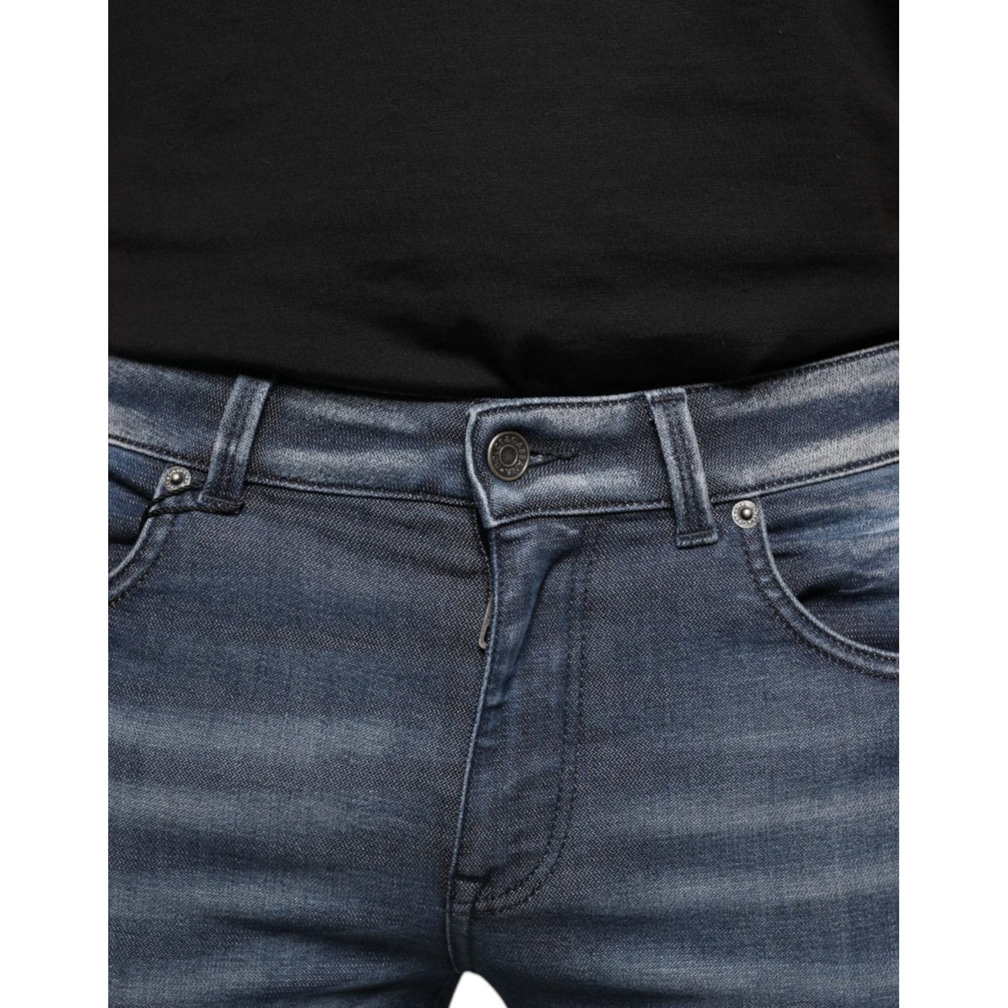 Dolce & Gabbana Dark Blue Washed Cotton Skinny Denim Jeans
