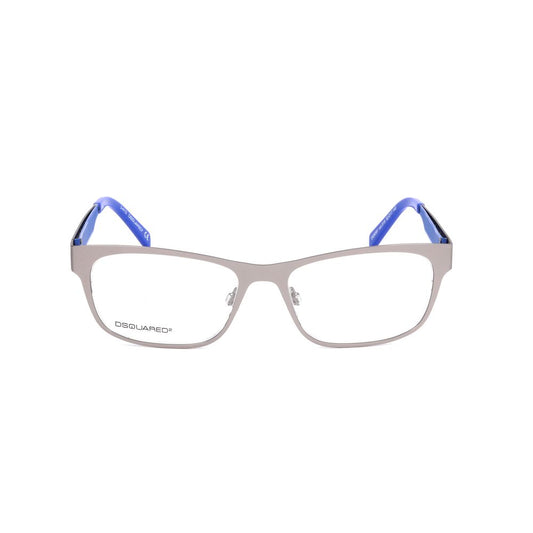 Dsquared² Silver Metal Frames DQ5097-015-52 glasses front view, featuring silver metal frame and blue temple tips.