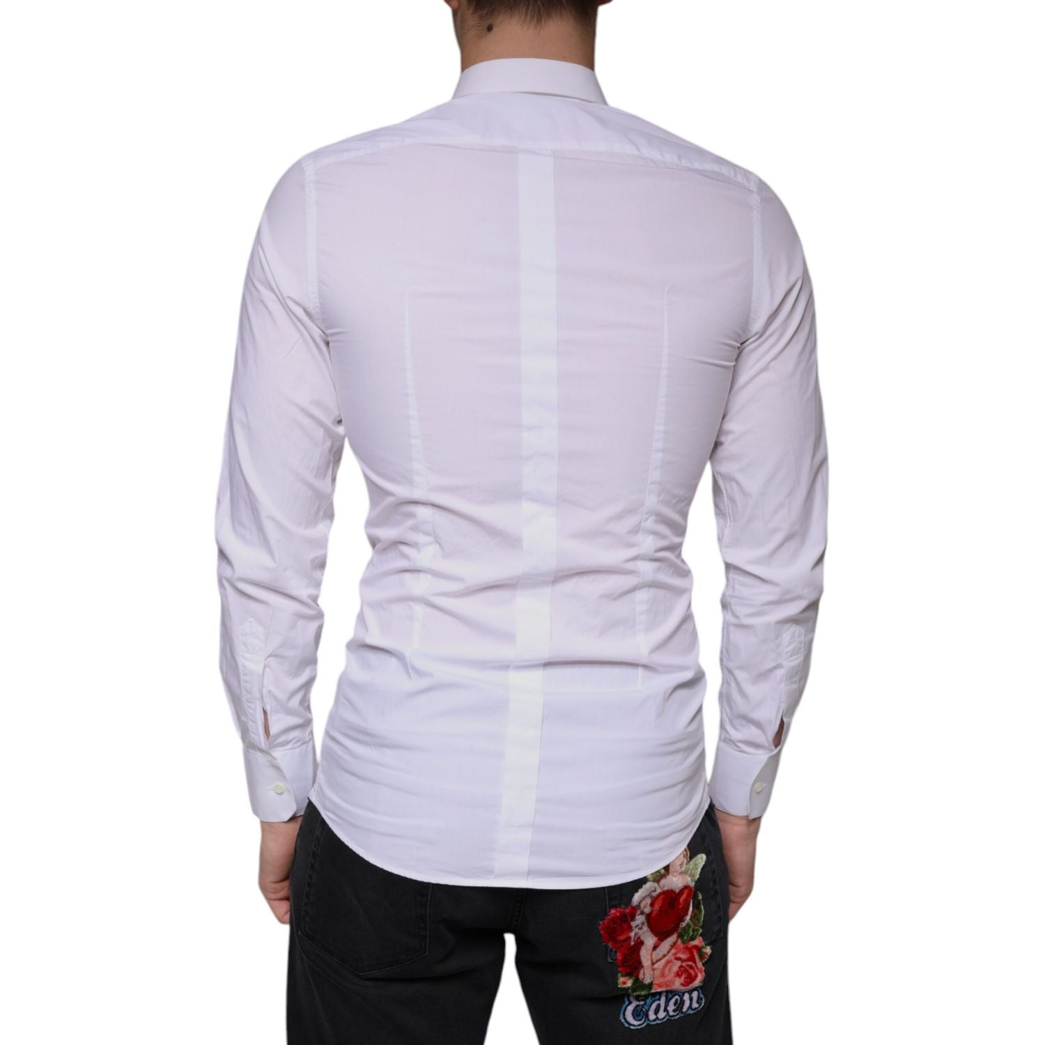 Dolce & Gabbana White Cotton Dress GOLD Formal Collared Shirt