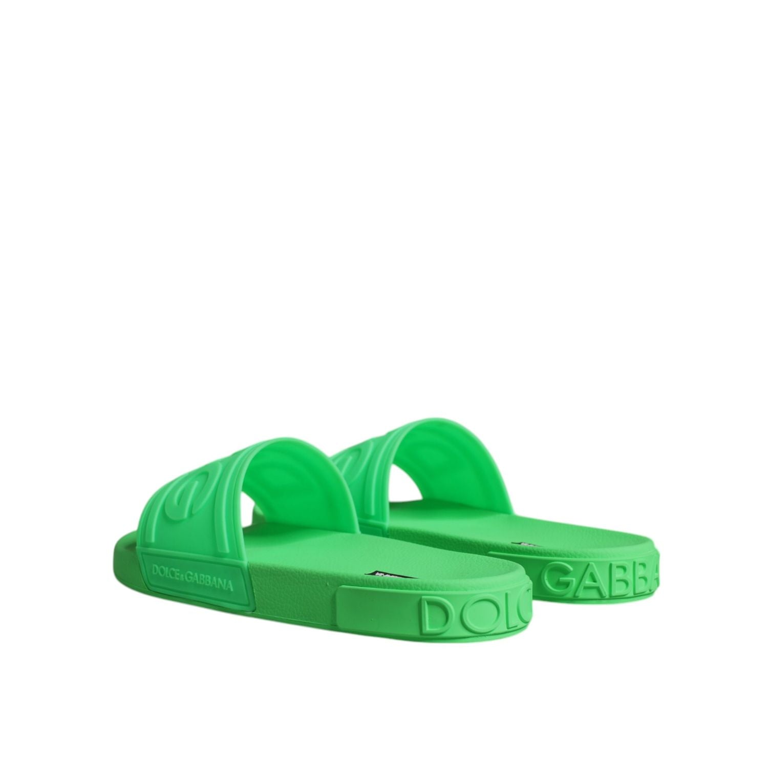 Dolce & Gabbana Green Leather Slides Sandals Beachwear Shoes