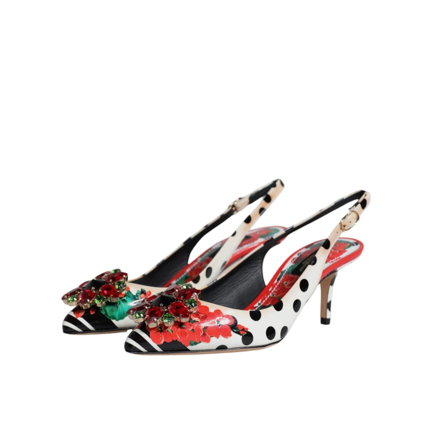 Dolce & Gabbana Multicolor Leather Crystal Heels Slingback Shoes