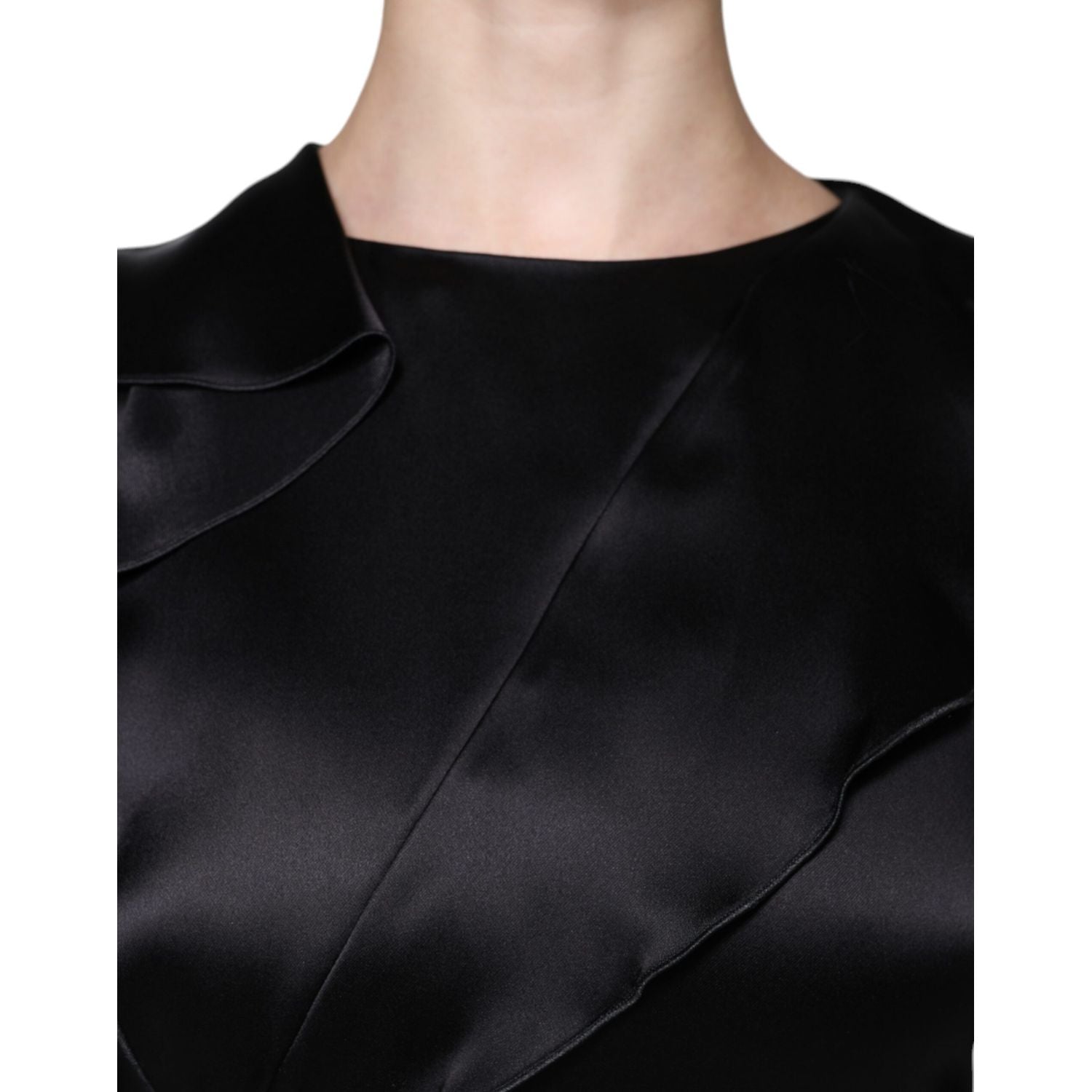 Emporio Armani Black Satin Long Sleeves Wrap Sheath Mini Dress