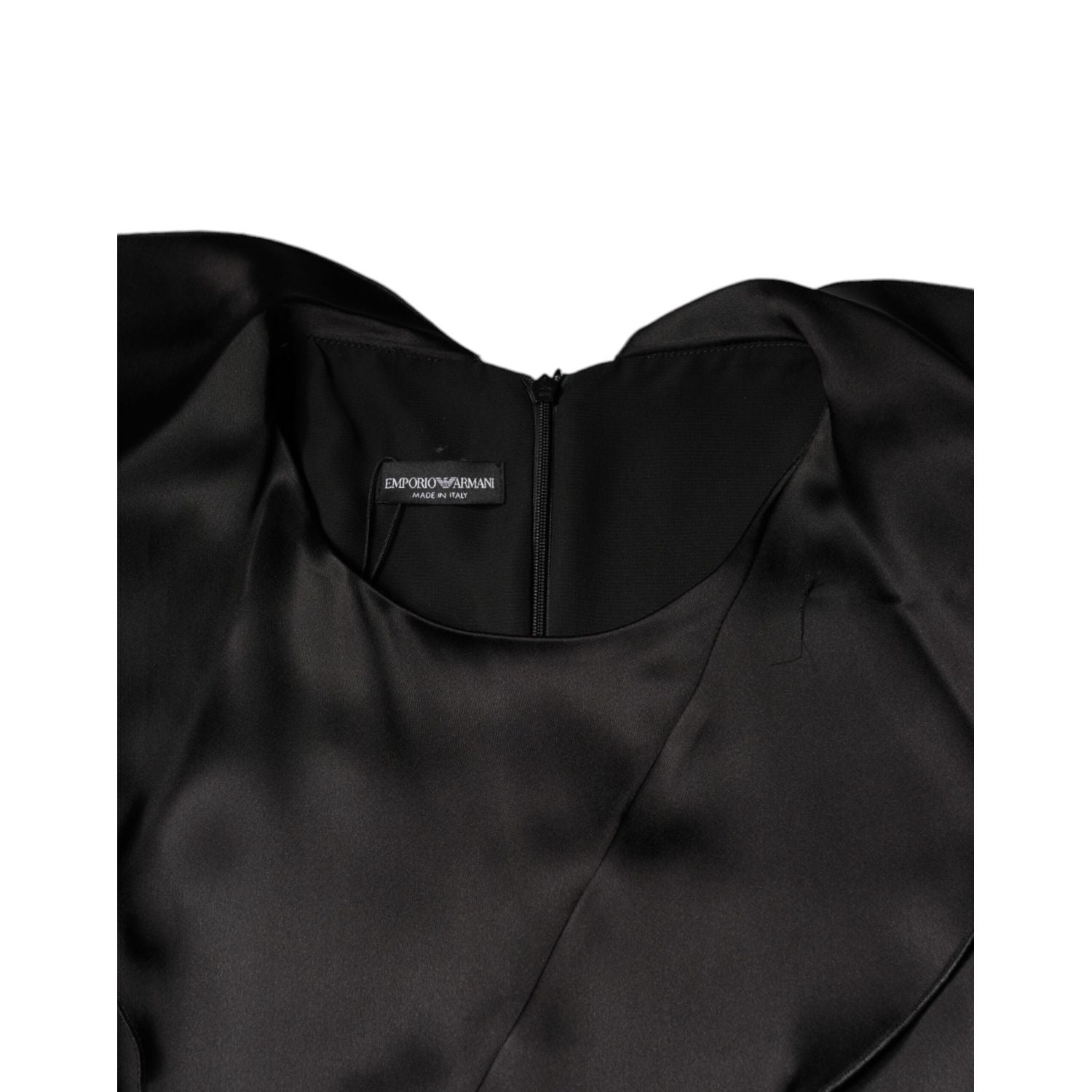 Emporio Armani Black Satin Long Sleeves Wrap Sheath Mini Dress