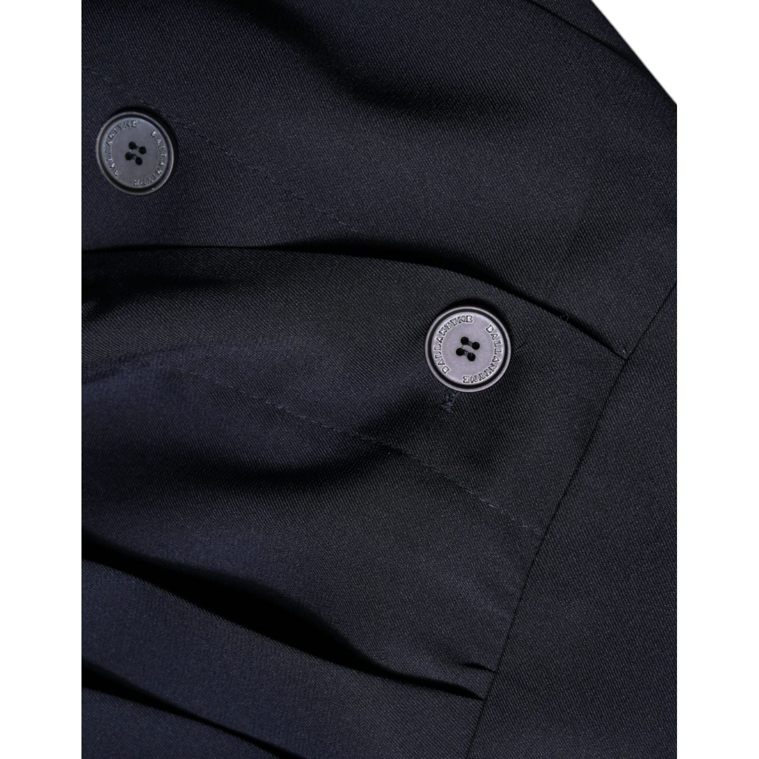 Ballantyne Dark Blue Long Sleeves Pleated A-line Maxi Dress