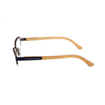 Side view of Alexander McQueen Bicolor Metal Frames with brown and blue semi-matte finish, 53/18/135 mm measurements.