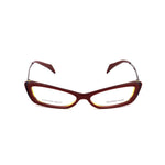 Front view of Alexander McQueen Multicolor Acetate Frames in burgundy with yellow accents, made from acetate material.