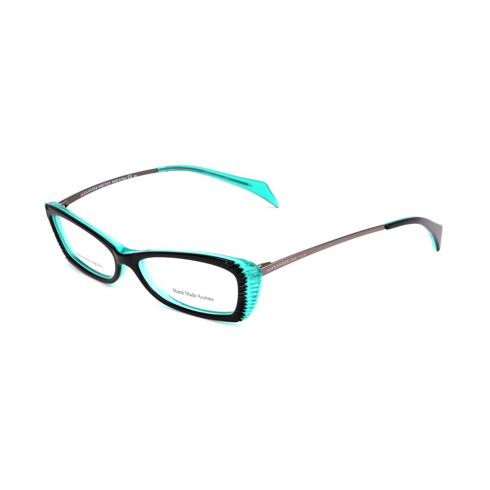Alexander McQueen Multicolor Acetate Frames with turquoise, ruthenium grey, and black color scheme.