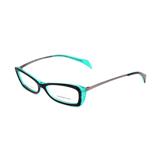 Alexander McQueen Multicolor Acetate Frames with turquoise, ruthenium grey, and black color scheme.