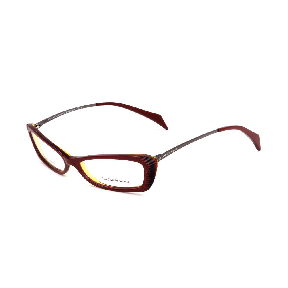Alexander McQueen Multicolor Acetate Frames in ruthenium grey, burgundy, and yellow with measurements 52/14/145mm.