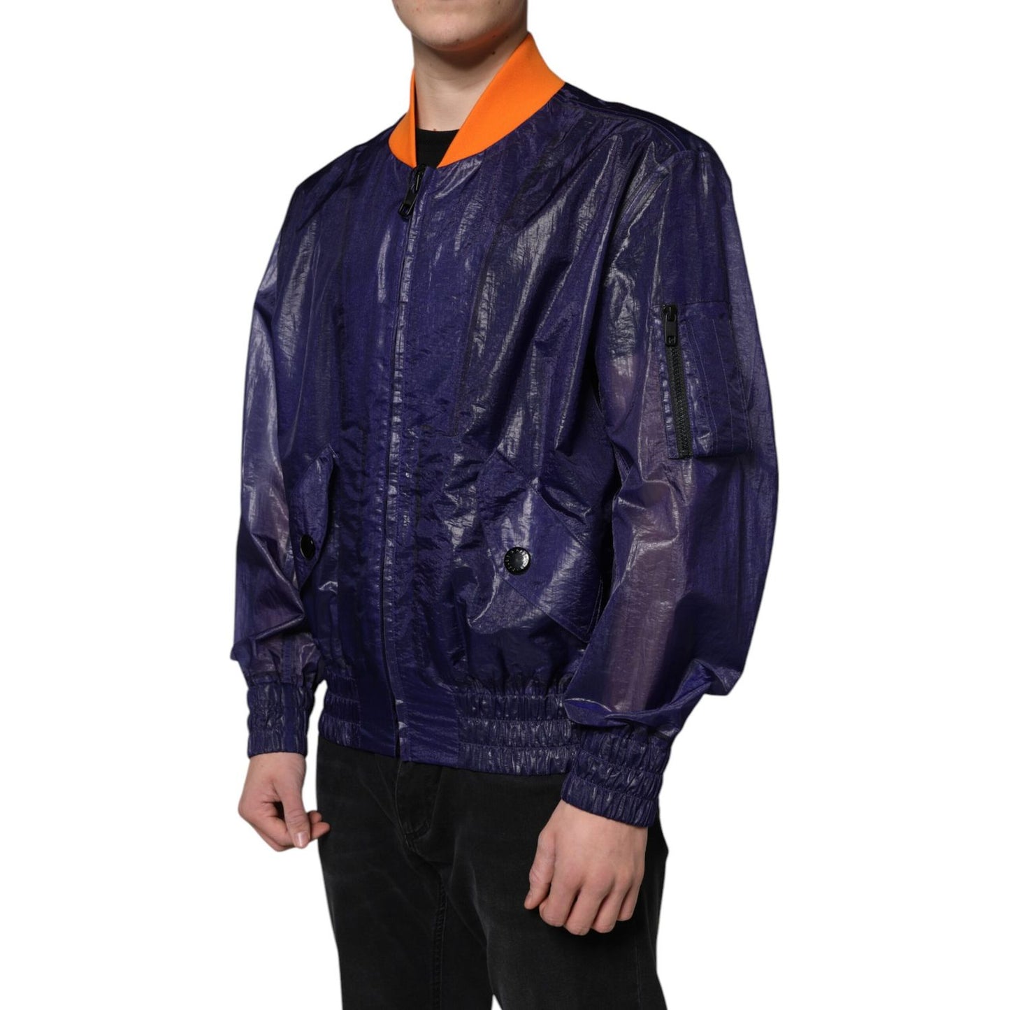 Dolce & Gabbana Blue Cotton Stretch Full Zip Bomber Jacket