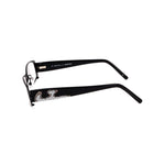 Emilio Pucci Black Metal Frames side view showcasing elegant black design and intricate detailing. Lens/Bridge/Temple: 52/17/135mm.