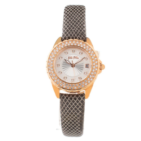 Folli Follie Gray Leather Dress Watch
