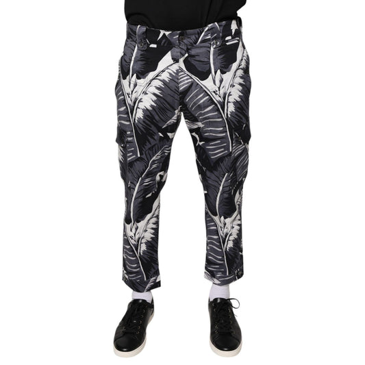 Dolce & Gabbana Gray Banana Leaf Cotton Stretch Capri Pants