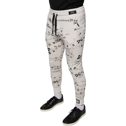 Dolce & Gabbana White Printed Cotton Jogger Sweatpants Pants