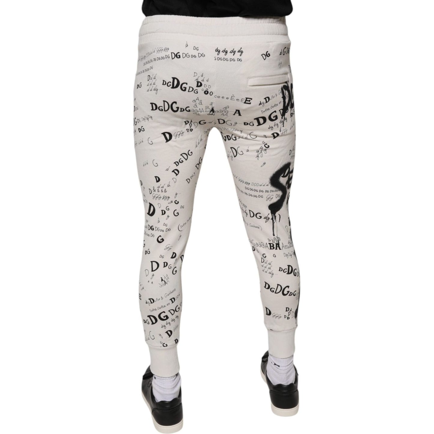 Dolce & Gabbana White Printed Cotton Jogger Sweatpants Pants