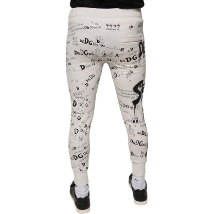 Dolce & Gabbana White Printed Cotton Jogger Sweatpants Pants